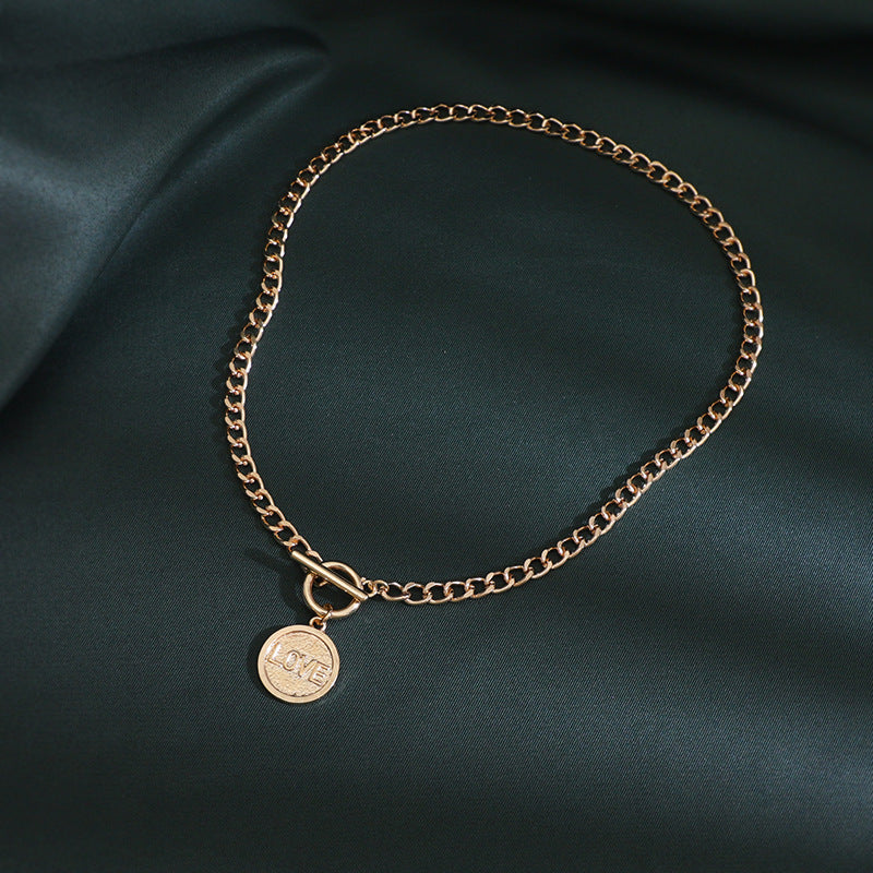 European & American Retro U-Shaped Double-Layer Metal Chain Necklace – Unisex Tag Pendant