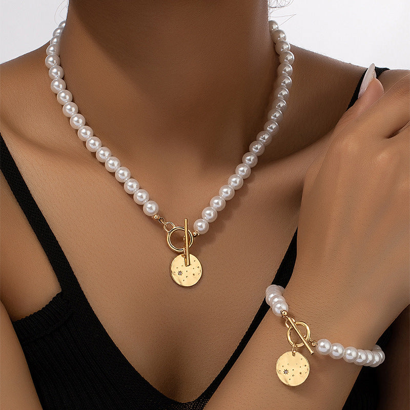 Pearl Heart Bracelet & Necklace Set – Elegant Women's Jewelry Clavicle Chain