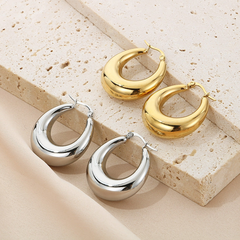 18K Titanium Steel U-Shaped Hollow Ear Clips – Glossy Finish