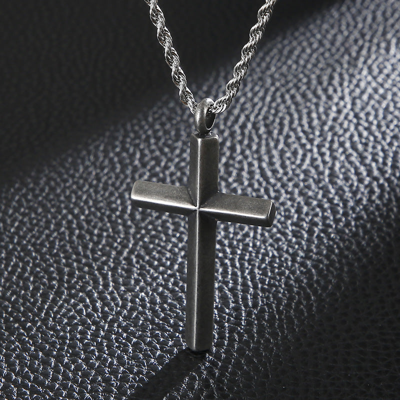 Men's Electroplated Cross Pendant Necklace – Titanium Steel Hemp Flower Chain