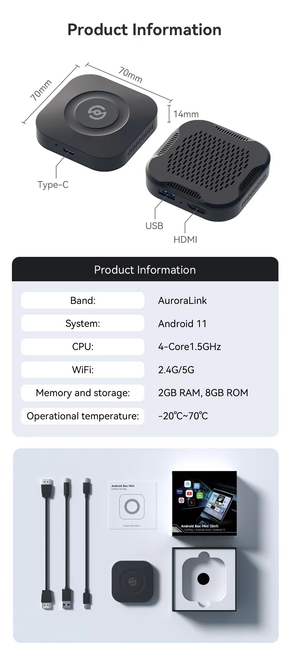 Original Wired to Wireless CarPlay & Android Auto Adapter with USB-HDMI Port
