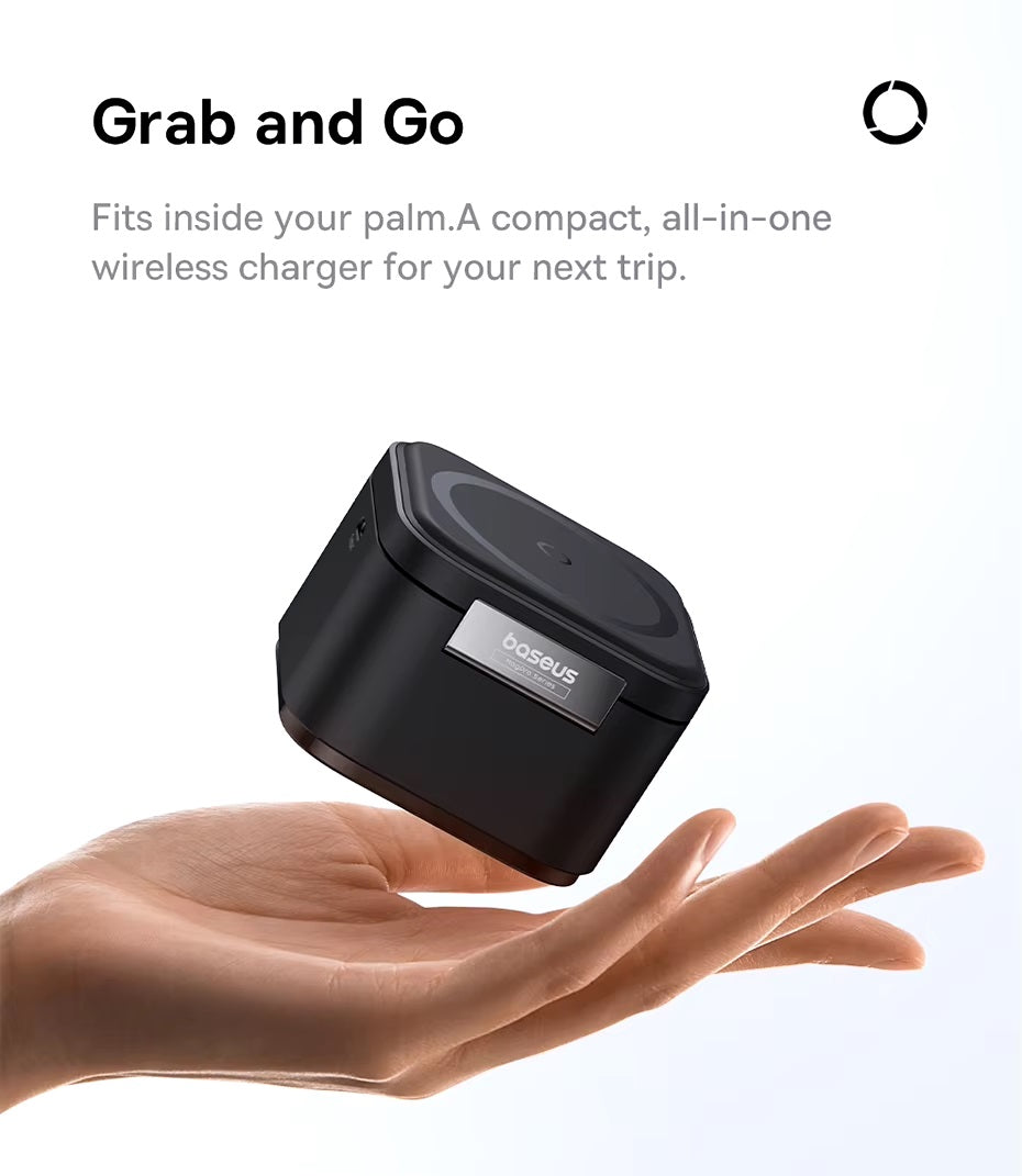 Baseus 2-in-1 Cube Magnetic Wireless Charger with Retractable Cable - Fast Charging for iPhone 15/14 Pro & AirPods