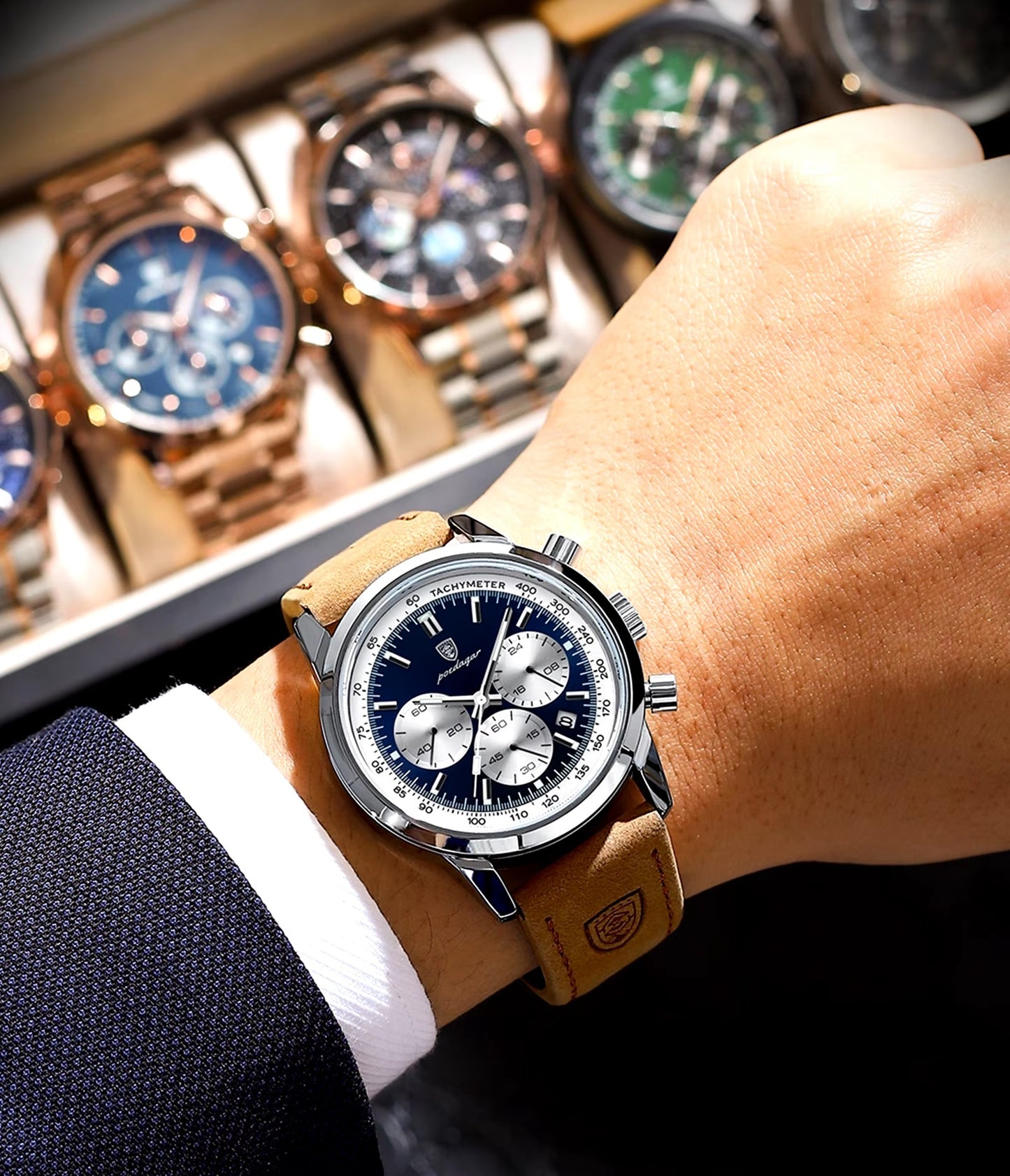 Men's Luxury Waterproof Chronograph Watch – Luminous Leather Quartz Wristwatch