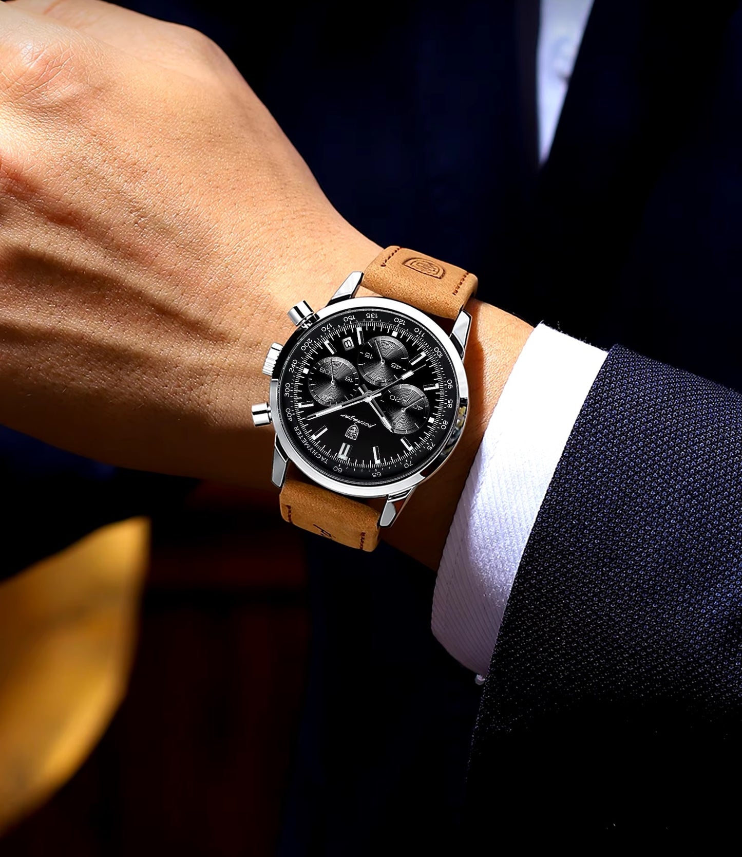 Men's Luxury Waterproof Chronograph Watch – Luminous Leather Quartz Wristwatch