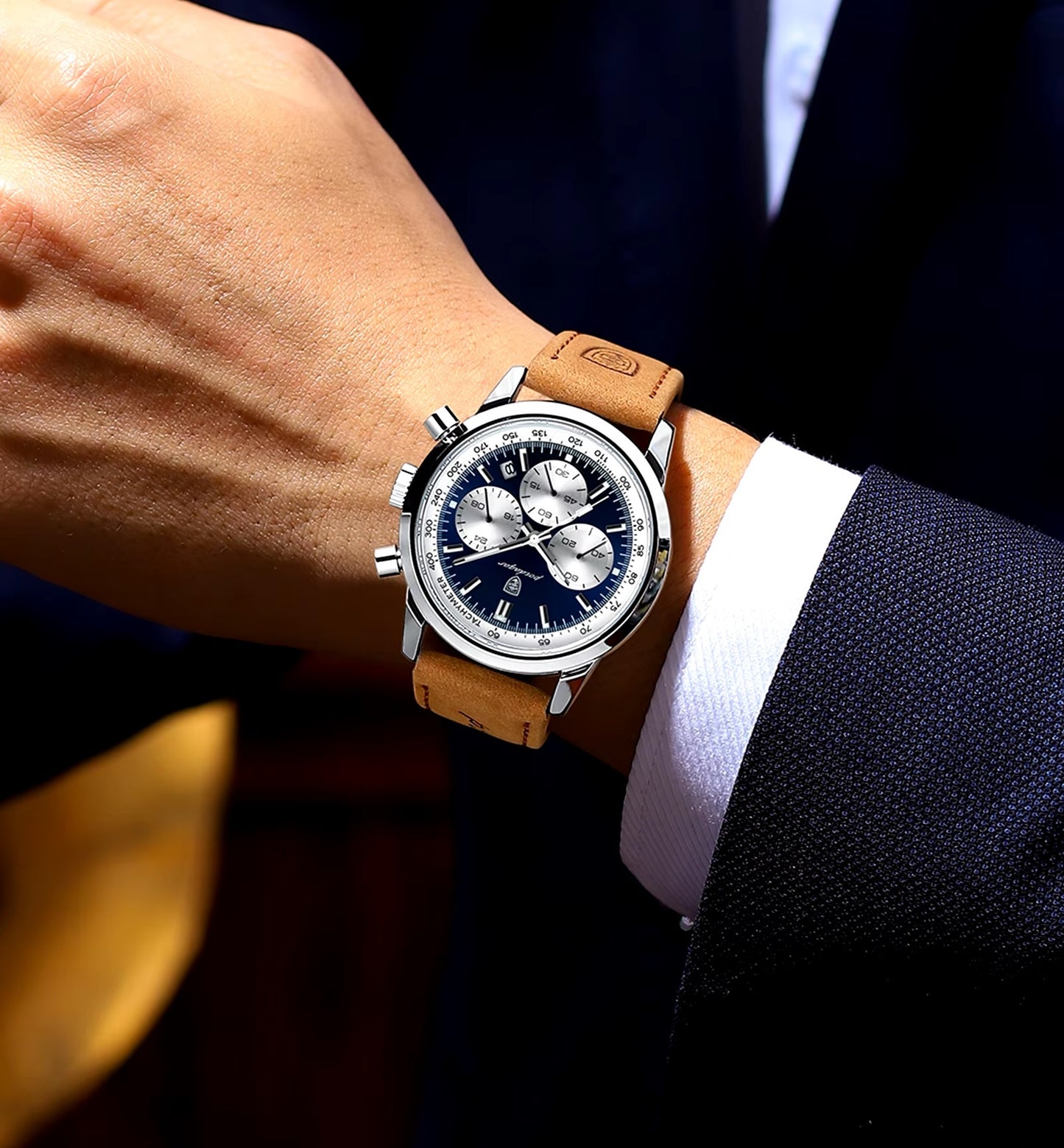 Men's Luxury Waterproof Chronograph Watch – Luminous Leather Quartz Wristwatch