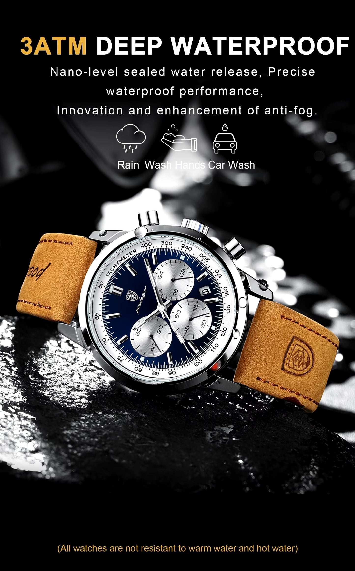 Men's Luxury Waterproof Chronograph Watch – Luminous Leather Quartz Wristwatch