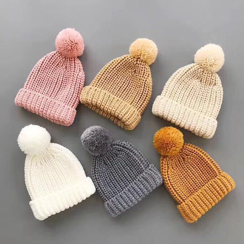 Baby Wool Knit Cap with Ball – Warm Winter Hat for Boys & Girls