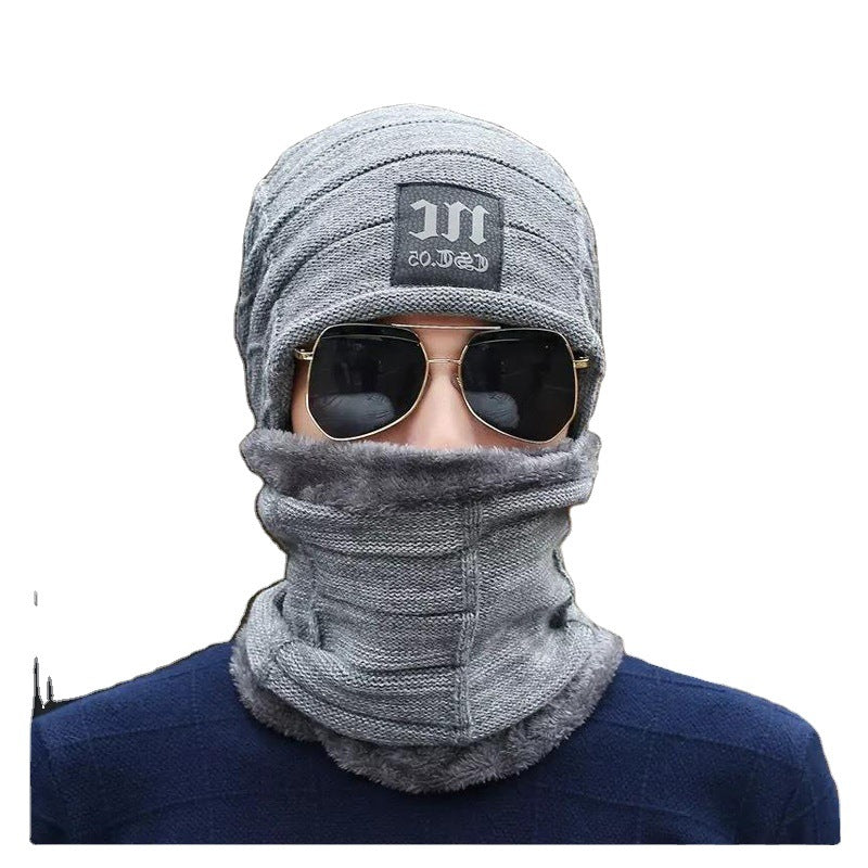 Korean Style Knitted Hat & Scarf Set – Warm Velvet Wool for Men