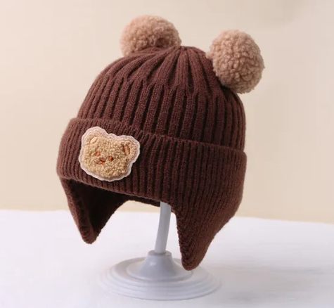 Baby Woolen Hat – Cute Bear Ear Protection, Thickened Winter Knitted Hat for Kids