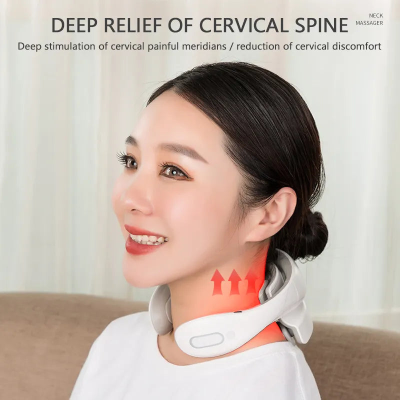 Intelligent Electric Neck Massager with Heat & Magnetic Pulse Therapy - Rechargeable