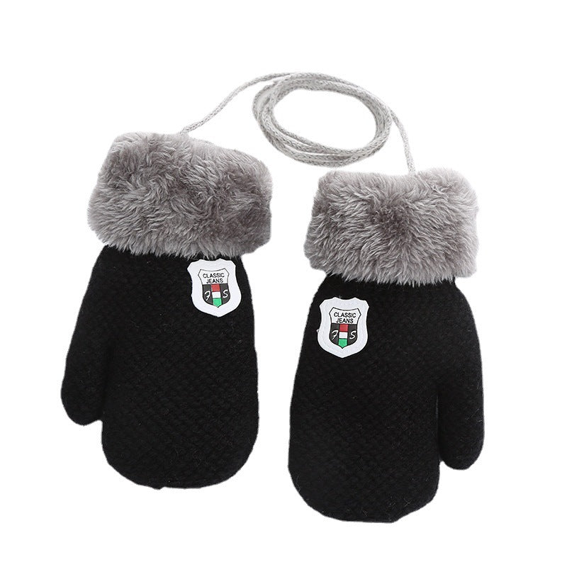 Children’s Winter Gloves for 1-4 Years – Double-Layered Knitted Wool with Fleece, Lanyard for Extra Security