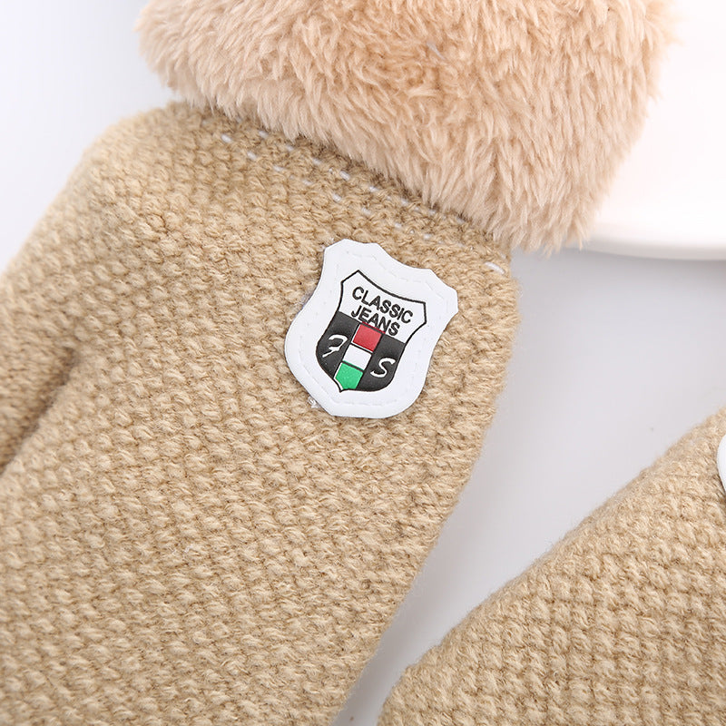 Children’s Winter Gloves for 1-4 Years – Double-Layered Knitted Wool with Fleece, Lanyard for Extra Security