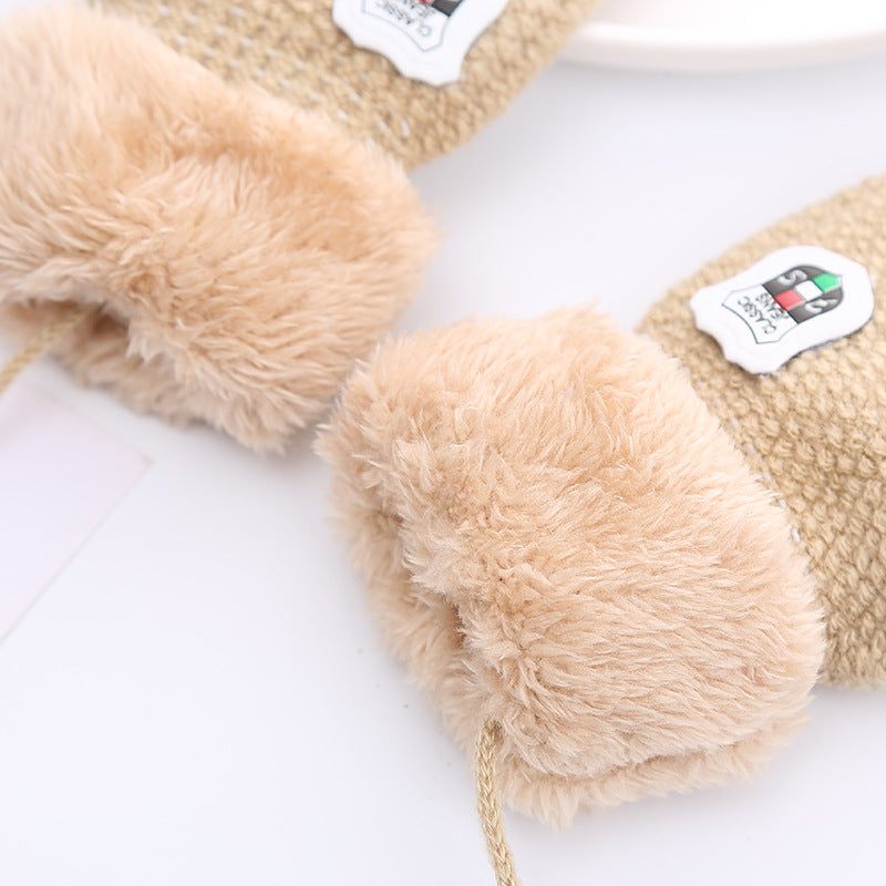 Children’s Winter Gloves for 1-4 Years – Double-Layered Knitted Wool with Fleece, Lanyard for Extra Security