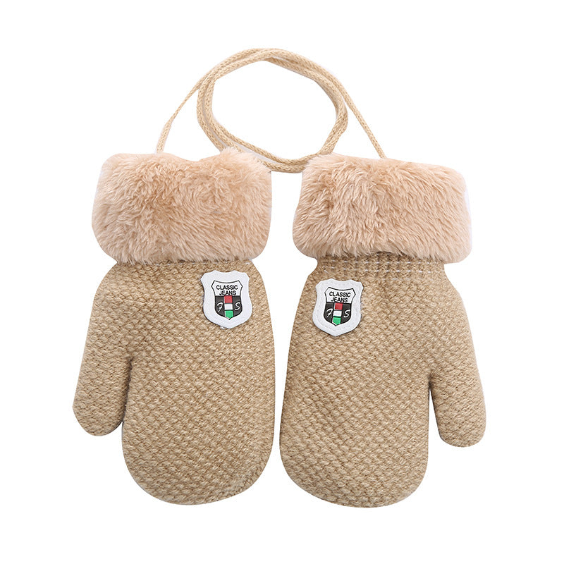 Children’s Winter Gloves for 1-4 Years – Double-Layered Knitted Wool with Fleece, Lanyard for Extra Security