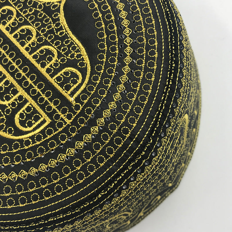 Cotton Embroidery Muslim Prayer Hat for Men - Casual Flat Top Design