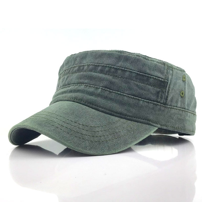 Men’s Military Flat Top Hat – Washed Casual Sun Hat for Spring & Summer