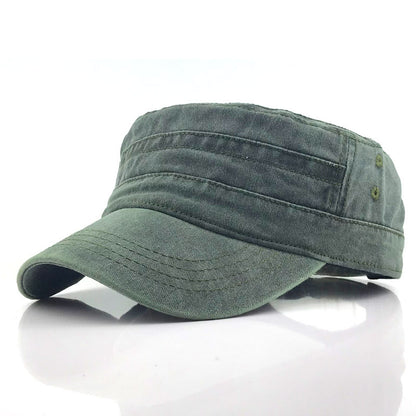 Men’s Military Flat Top Hat – Washed Casual Sun Hat for Spring & Summer