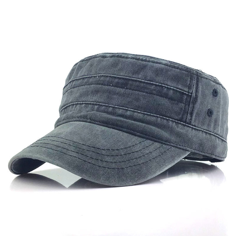 Men’s Military Flat Top Hat – Washed Casual Sun Hat for Spring & Summer