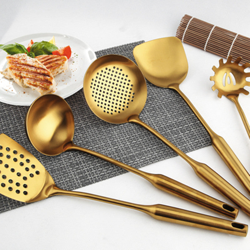 Gold Cooking Utensil Set – Spatula, Colander & Spoon Set for Kitchen
