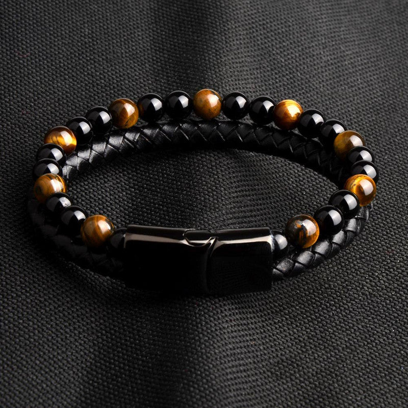 Natural Marnau Leather Bracelet – Unisex Double Bracelet with Alloy Detailing