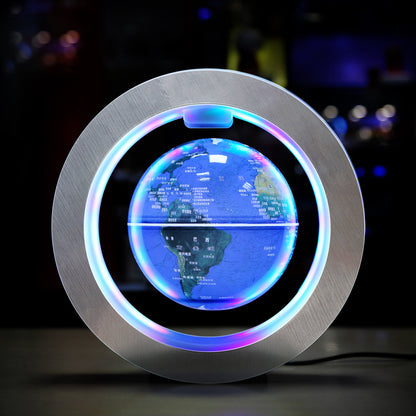 Magnetic Levitating Globe with LED Light – 360° Rotating O-Shaped Display