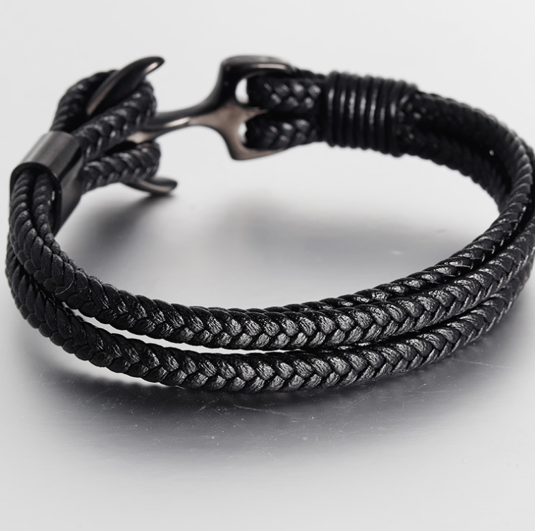 Men's Stainless Steel Anchor Bracelet – Vintage Woven Leather Multilayer Couple Bracelet