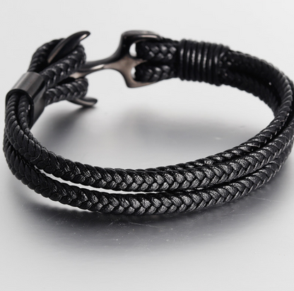Men's Stainless Steel Anchor Bracelet – Vintage Woven Leather Multilayer Couple Bracelet