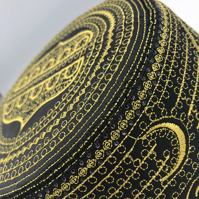 Cotton Embroidery Muslim Prayer Hat for Men - Casual Flat Top Design