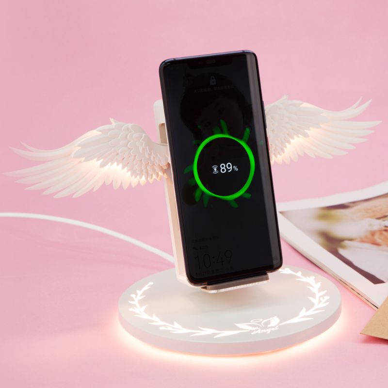 Colorful LED Angel Wings Qi Wireless Charger – Fast Charging Dock for Mobile Phones