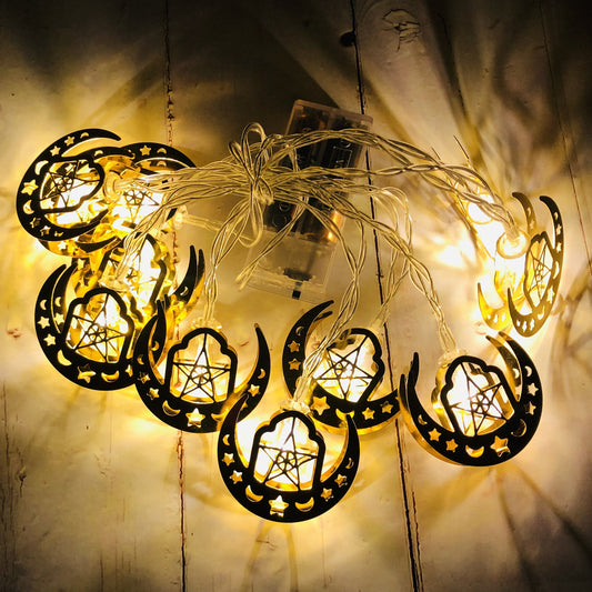 Eid Mubarak LED String Lights – Moon & Star Ramadan Battery-Powered Interior Decoration