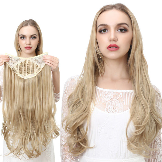 Wavy U Part Wig for Women – Clip-In Hair Extension, Invisible Half Wig, Long Blonde/Black Synthetic Hairpiece