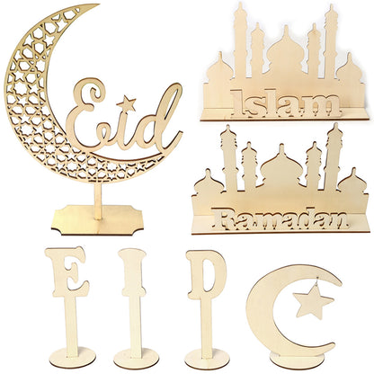 Muslim Eid Al-Fitr Wooden Decoration Craft - Islamic Gift Ornament