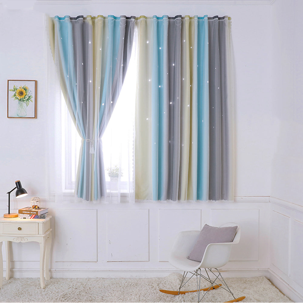 Easy Installation Thermal Insulation Curtains for Bedroom - Rainbow Star Design