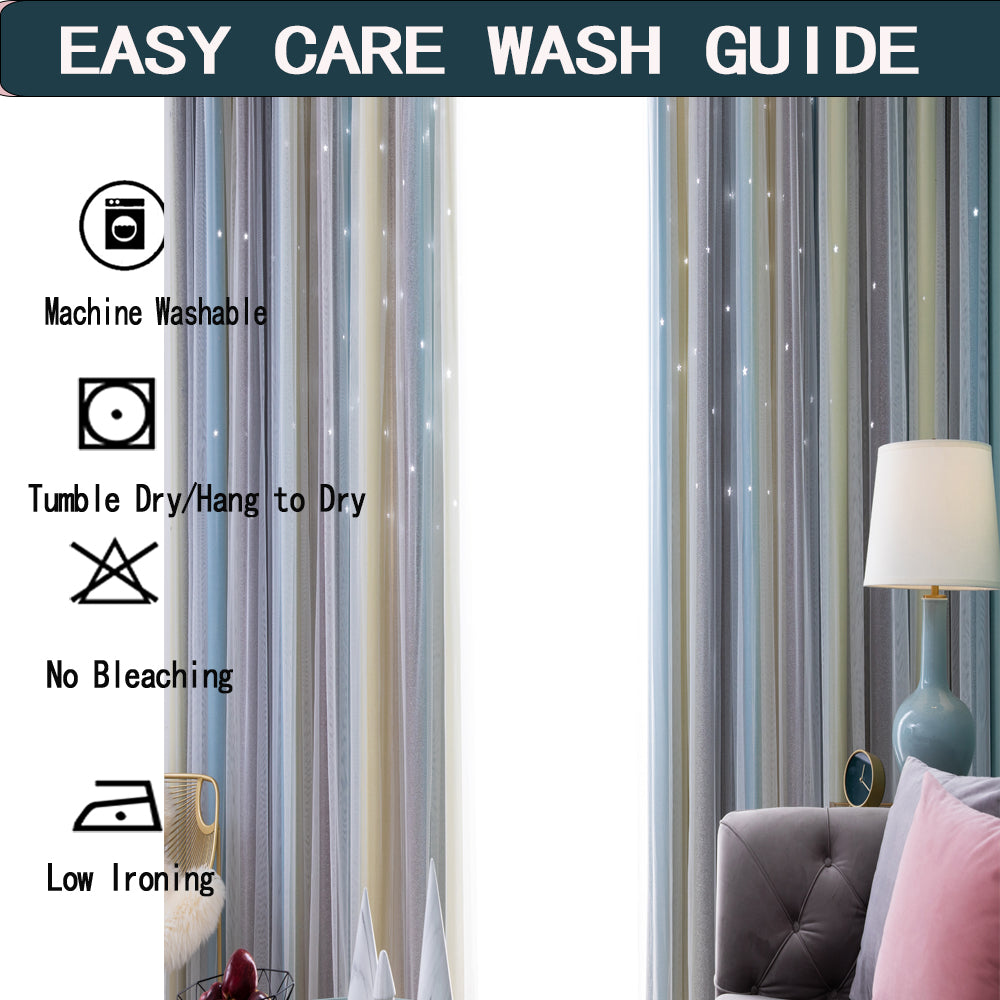 Easy Installation Thermal Insulation Curtains for Bedroom - Rainbow Star Design