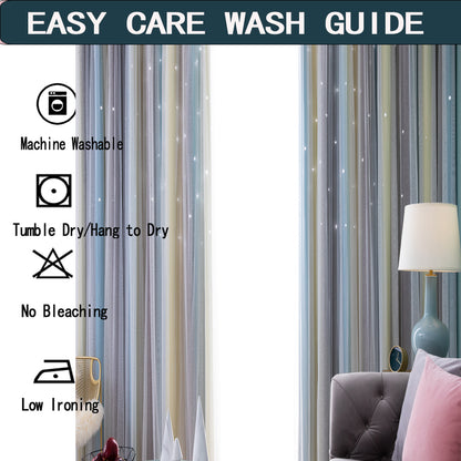 Easy Installation Thermal Insulation Curtains for Bedroom - Rainbow Star Design