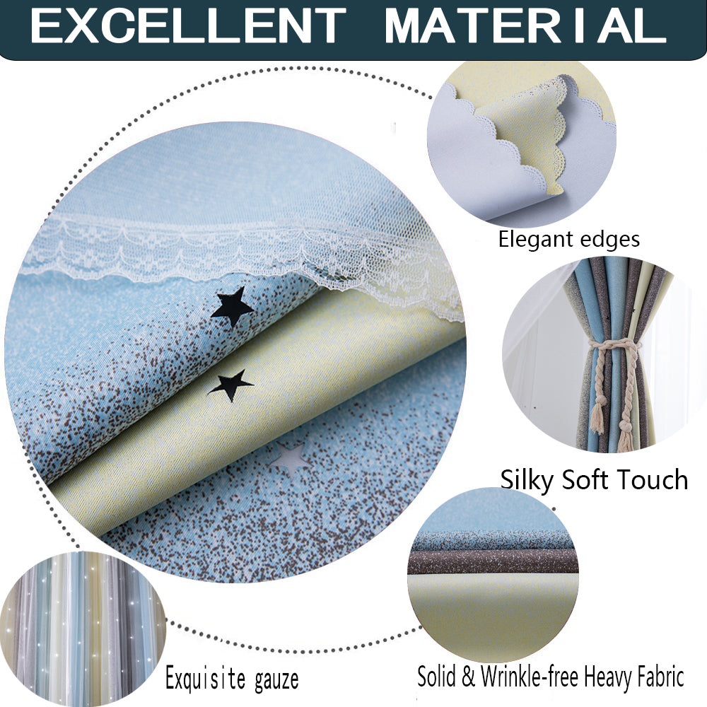 Easy Installation Thermal Insulation Curtains for Bedroom - Rainbow Star Design