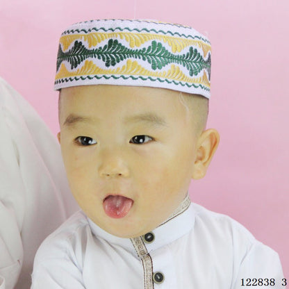 Muslim Embroidered Baotou Hat for Boys - Hui Nationality Cotton Blended Fabric