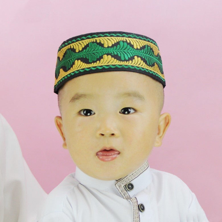 Muslim Embroidered Baotou Hat for Boys - Hui Nationality Cotton Blended Fabric