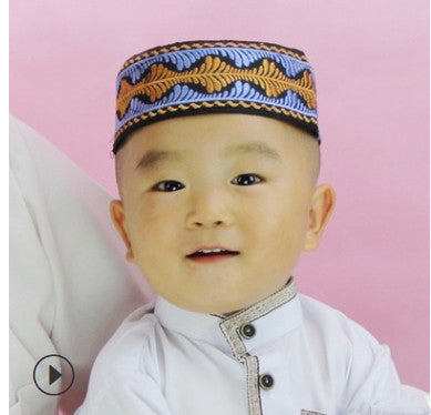Muslim Embroidered Baotou Hat for Boys - Hui Nationality Cotton Blended Fabric