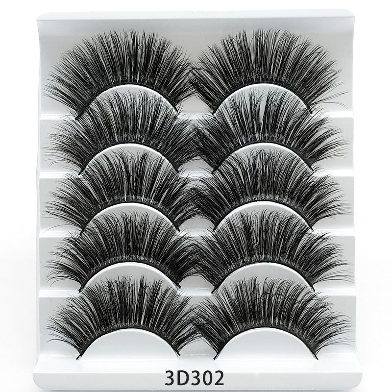 3D Mink-Effect False Eyelashes – 5 Pairs Soft Cotton Stem, Handmade