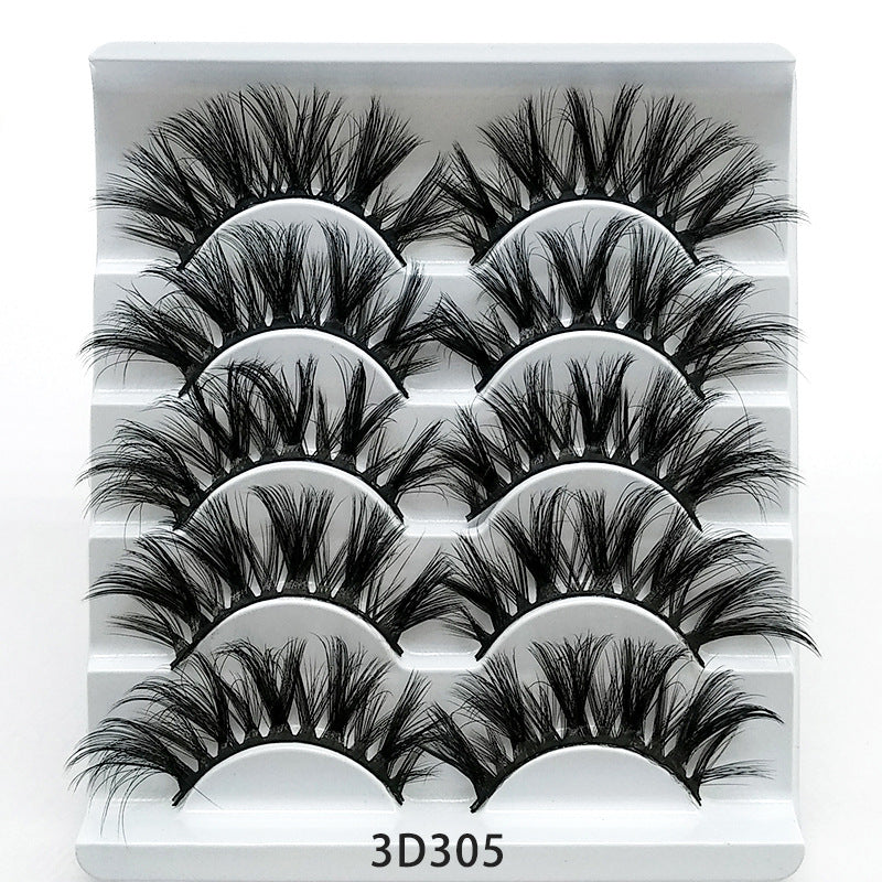 3D Mink-Effect False Eyelashes – 5 Pairs Soft Cotton Stem, Handmade