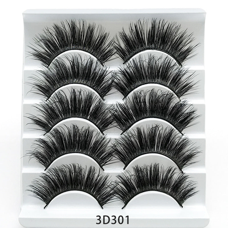 3D Mink-Effect False Eyelashes – 5 Pairs Soft Cotton Stem, Handmade
