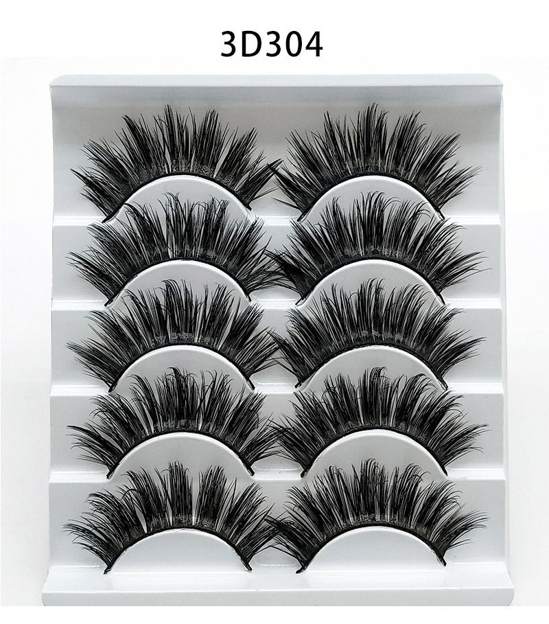 3D Mink-Effect False Eyelashes – 5 Pairs Soft Cotton Stem, Handmade
