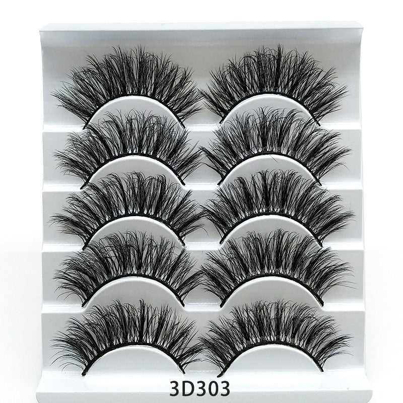 3D Mink-Effect False Eyelashes – 5 Pairs Soft Cotton Stem, Handmade