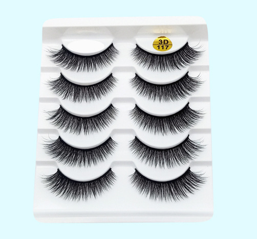 3D Mink-Effect False Eyelashes – 5 Pairs Soft Cotton Stem, Handmade