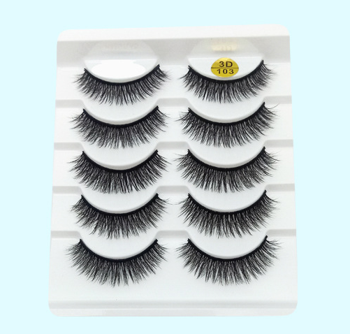3D Mink-Effect False Eyelashes – 5 Pairs Soft Cotton Stem, Handmade