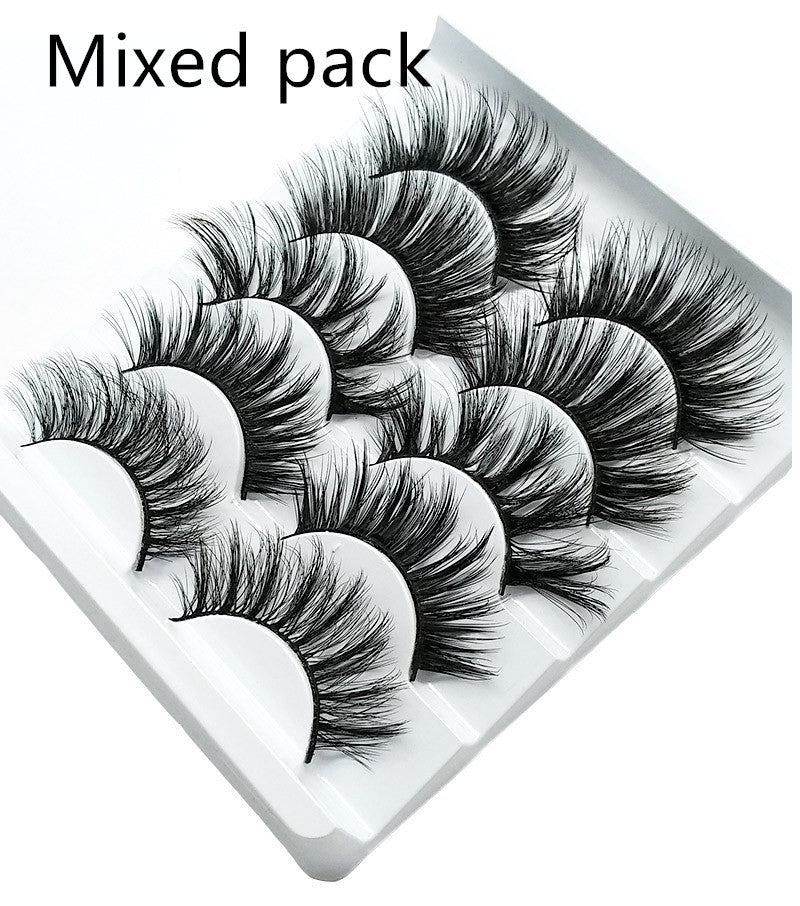 3D Mink-Effect False Eyelashes – 5 Pairs Soft Cotton Stem, Handmade
