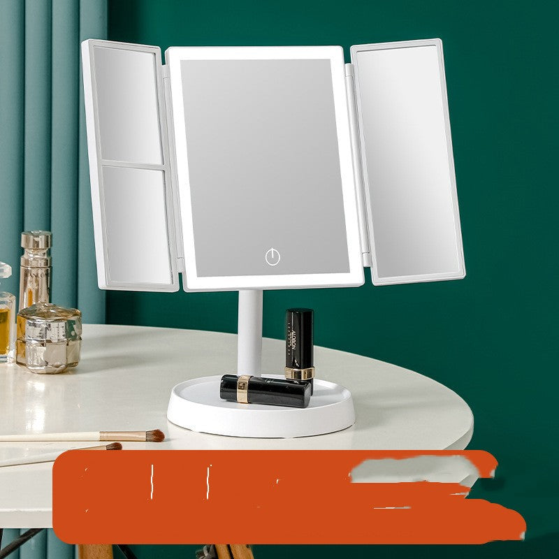 LED Shell HD Makeup Mirror with Lights – Intelligent Folding Desktop Mirror