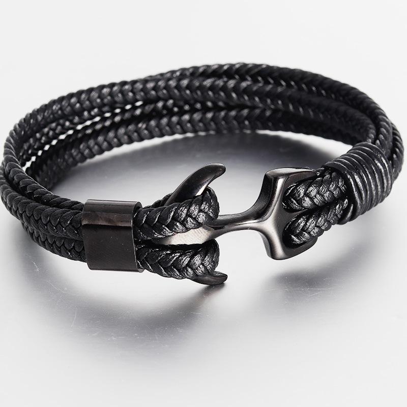 Men's Stainless Steel Anchor Bracelet – Vintage Woven Leather Multilayer Couple Bracelet