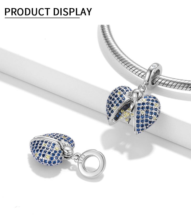 Blue Star Love Lock Beads 925 Sterling Silver Pendant Bracelet – Heart-Shaped Silver Jewelry